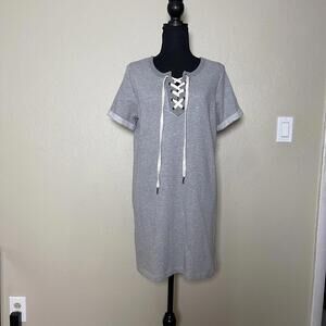 Gray Short Sleeve Lace-Up Casual Dress